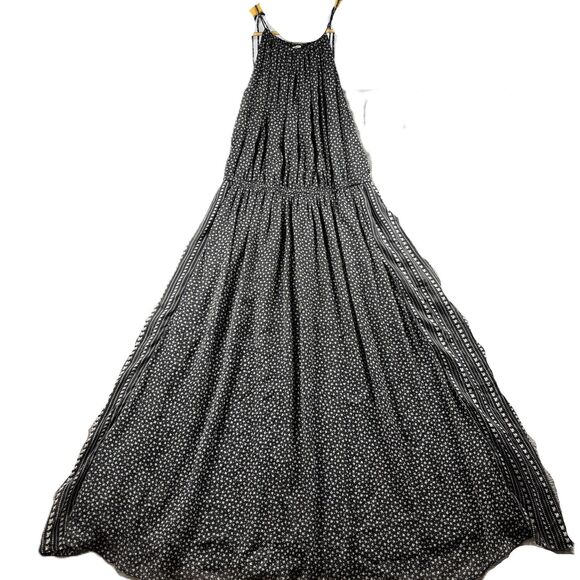 H&M High Neck Maxi Dress Black White Floral Mixed Print Sheer Sexy Size 10 E159 - Picture 1 of 9